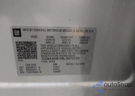 2020 Chevrolet Equinox Fwd Ls из США, поврежденный, VIN 3GNAXHEV6LS670725